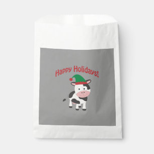 Cute Happy Holidays Christmas Elf Cow Favour Bag