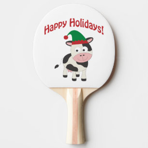 Cute Happy Holidays Christmas Elf Cow Ping Pong Paddle