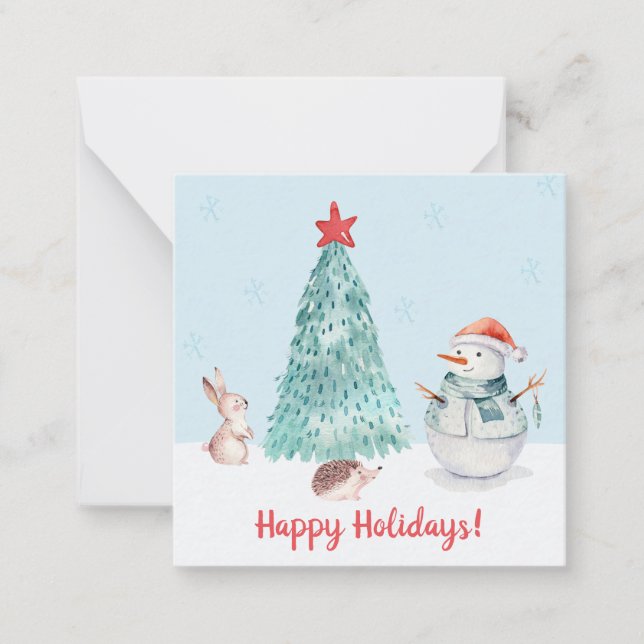 Cute Happy Holidays Watercolor Card (Front)