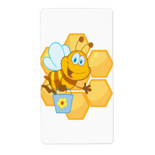 cute happy honey bee and honeycomb