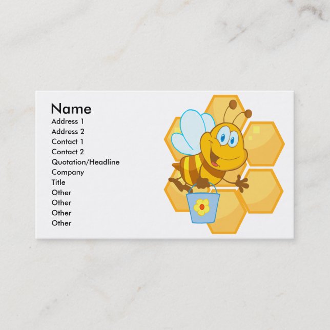 cute happy honey bee and honeycomb business card (Front)