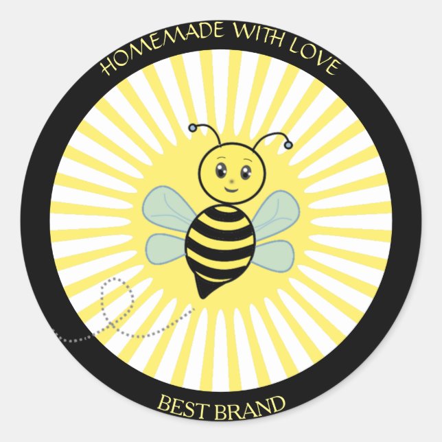 Cute Happy Honeybee Jar Étiquette & Sun Rays fait  (Devant)
