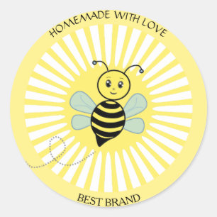 Cute Happy Honeybee Jar Label & Sun Rays Homemade