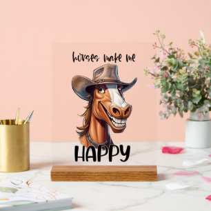 Cute happy horse word art acrylic sign