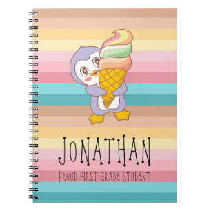 Cute Happy Ice Cream Penguin Cartoon Illustration Notebook