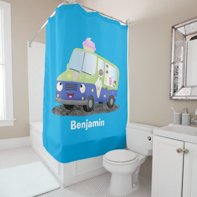 Cute happy ice cream truck cartoon (In Situ)