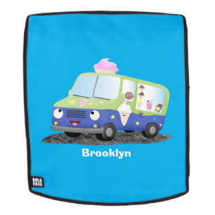 Cute happy ice cream truck cartoon backpack
