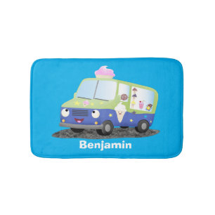 Cute happy ice cream truck cartoon bath mat