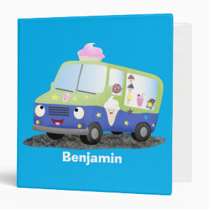 Cute happy ice cream truck cartoon binder
