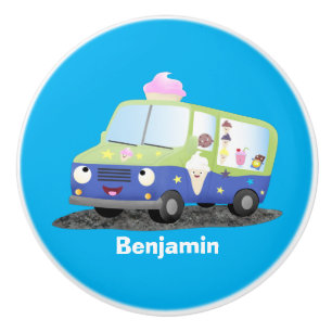 Cute happy ice cream truck cartoon ceramic knob