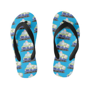 Cute happy ice cream truck cartoon kid's flip flops