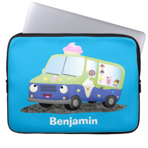 Cute happy ice cream truck cartoon laptop sleeve