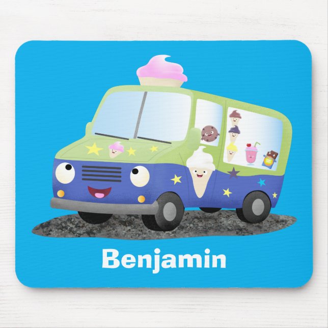 Cute happy ice cream truck cartoon mouse pad (Front)
