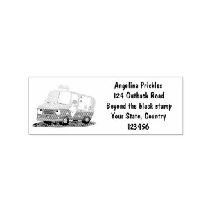 Cute happy ice cream truck cartoon rubber stamp