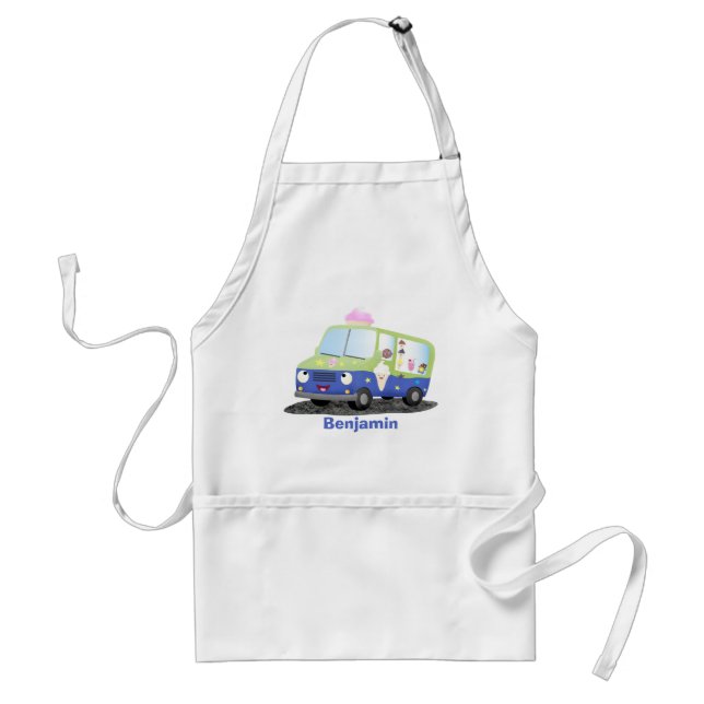 Cute happy ice cream truck cartoon standard apron (Front)