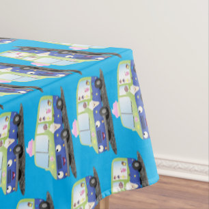 Cute happy ice cream truck cartoon tablecloth