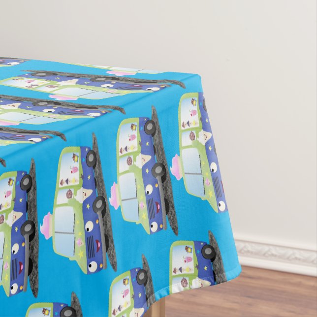 Cute happy ice cream truck cartoon tablecloth (In Situ)