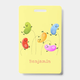 Cute happy jellybeans jumping cartoon illustration badge