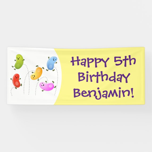 Cute happy jellybeans jumping cartoon illustration banner (Horizontal)