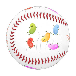 Cute happy jellybeans jumping cartoon illustration baseball