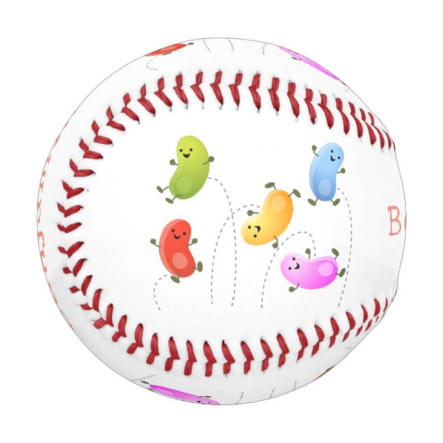 Cute happy jellybeans jumping cartoon illustration baseball (Front Left)
