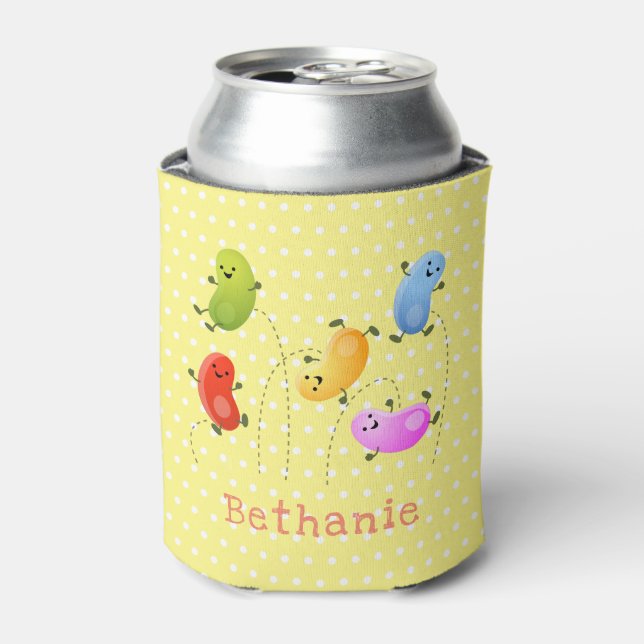 Cute happy jellybeans jumping cartoon illustration can cooler (Can Front)