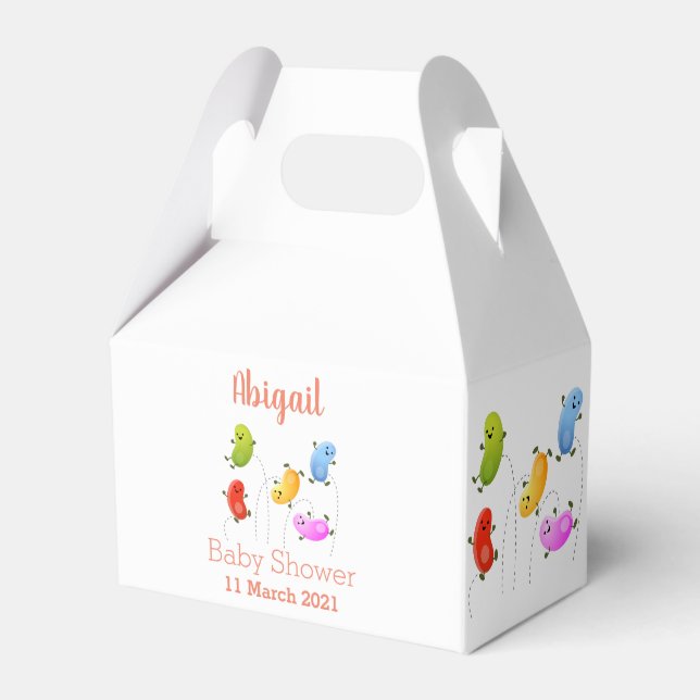 Cute happy jellybeans jumping cartoon illustration favor box (Front Side)