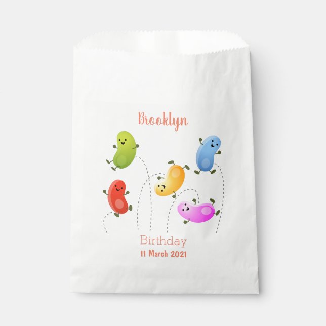 Cute happy jellybeans jumping cartoon illustration favour bag (Front)