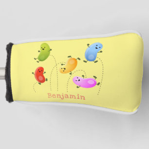 Cute happy jellybeans jumping cartoon illustration golf head cover
