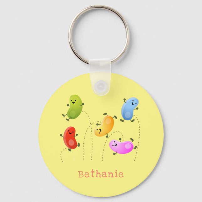 Cute happy jellybeans jumping cartoon illustration keychain (Front)