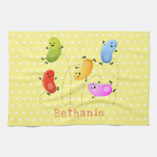 Cute happy jellybeans jumping cartoon illustration kitchen towel