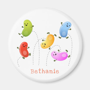 Cute happy jellybeans jumping cartoon illustration magnet