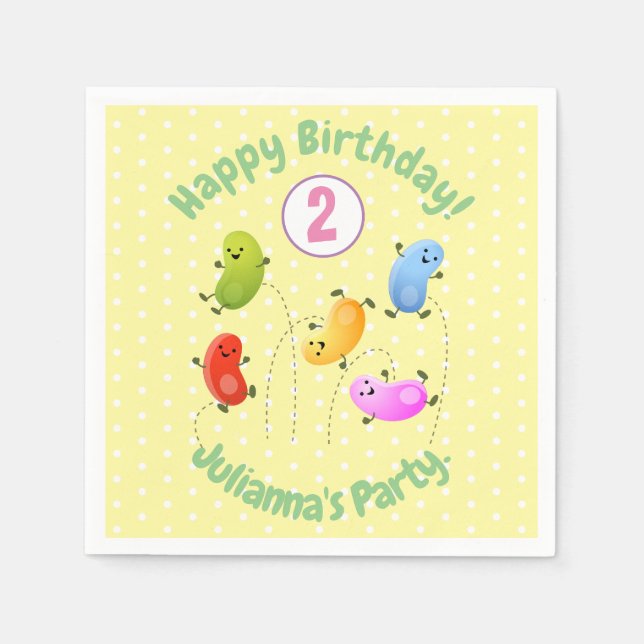 Cute happy jellybeans jumping cartoon illustration napkin (Front)