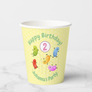 Cute happy jellybeans jumping cartoon illustration paper cups