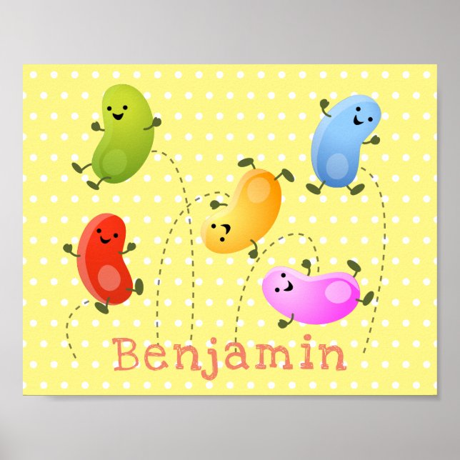 Cute happy jellybeans jumping cartoon illustration poster (Front)