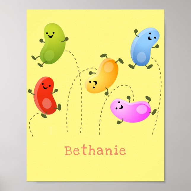 Cute happy jellybeans jumping cartoon illustration poster (Front)