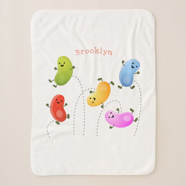 Cute happy jellybeans jumping cartoon illustration sherpa blanket (Front)