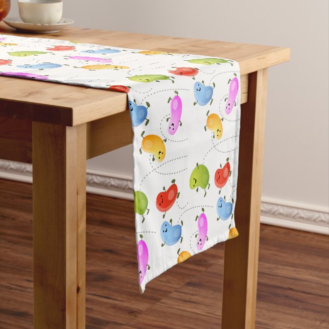 Cute happy jellybeans jumping cartoon illustration short table runner (In Situ)