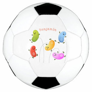 Cute happy jellybeans jumping cartoon illustration soccer ball