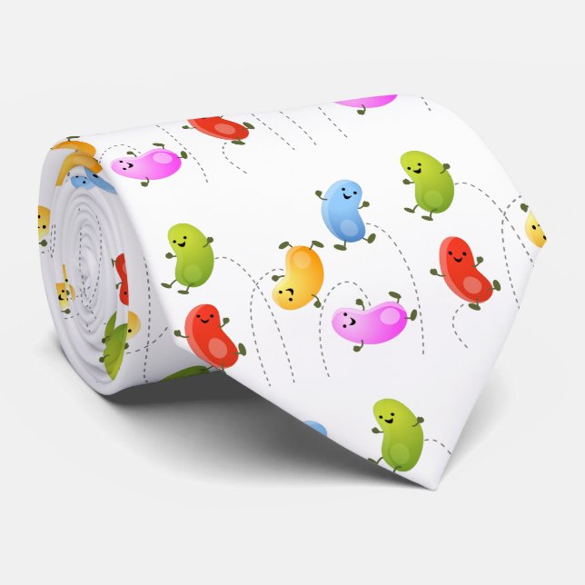 Cute happy jellybeans jumping cartoon illustration tie (Rolled)