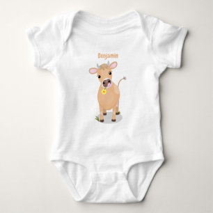 Cute happy jersey cow and flower cartoon baby bodysuit