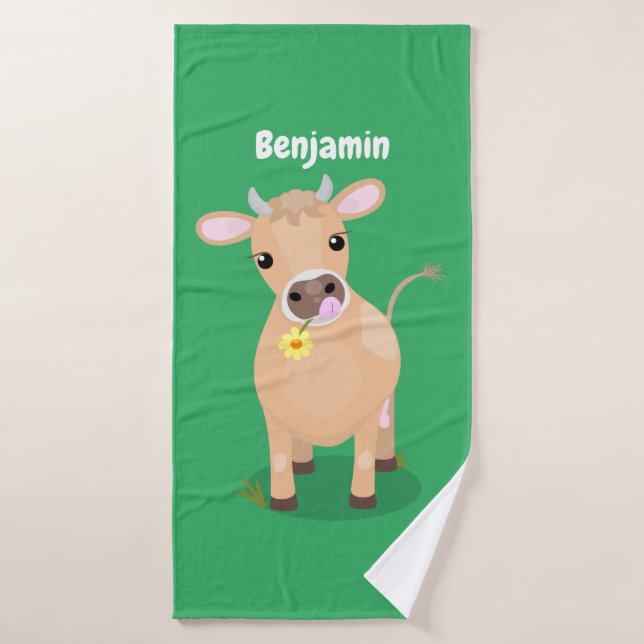 Cute happy jersey cow and flower cartoon bath towel set (Bath Towel)