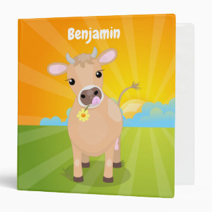 Cute happy jersey cow and flower cartoon binder