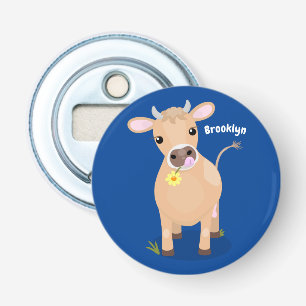 Cute happy jersey cow and flower cartoon bottle opener