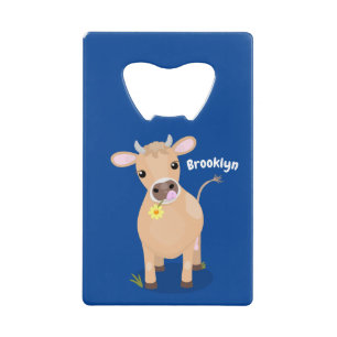 Cute happy jersey cow and flower cartoon credit card bottle opener