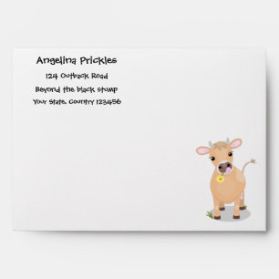 Cute happy jersey cow and flower cartoon envelope