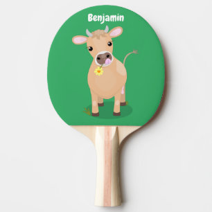 Cute happy jersey cow and flower cartoon ping pong paddle
