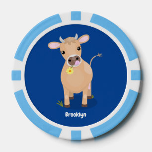 Cute happy jersey cow and flower cartoon poker chips