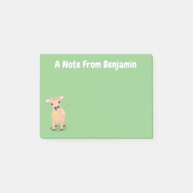 Cute happy jersey cow and flower cartoon post-it notes (Front)