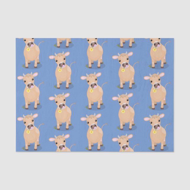 Cute happy jersey cow and flower cartoon tissue paper (Front)